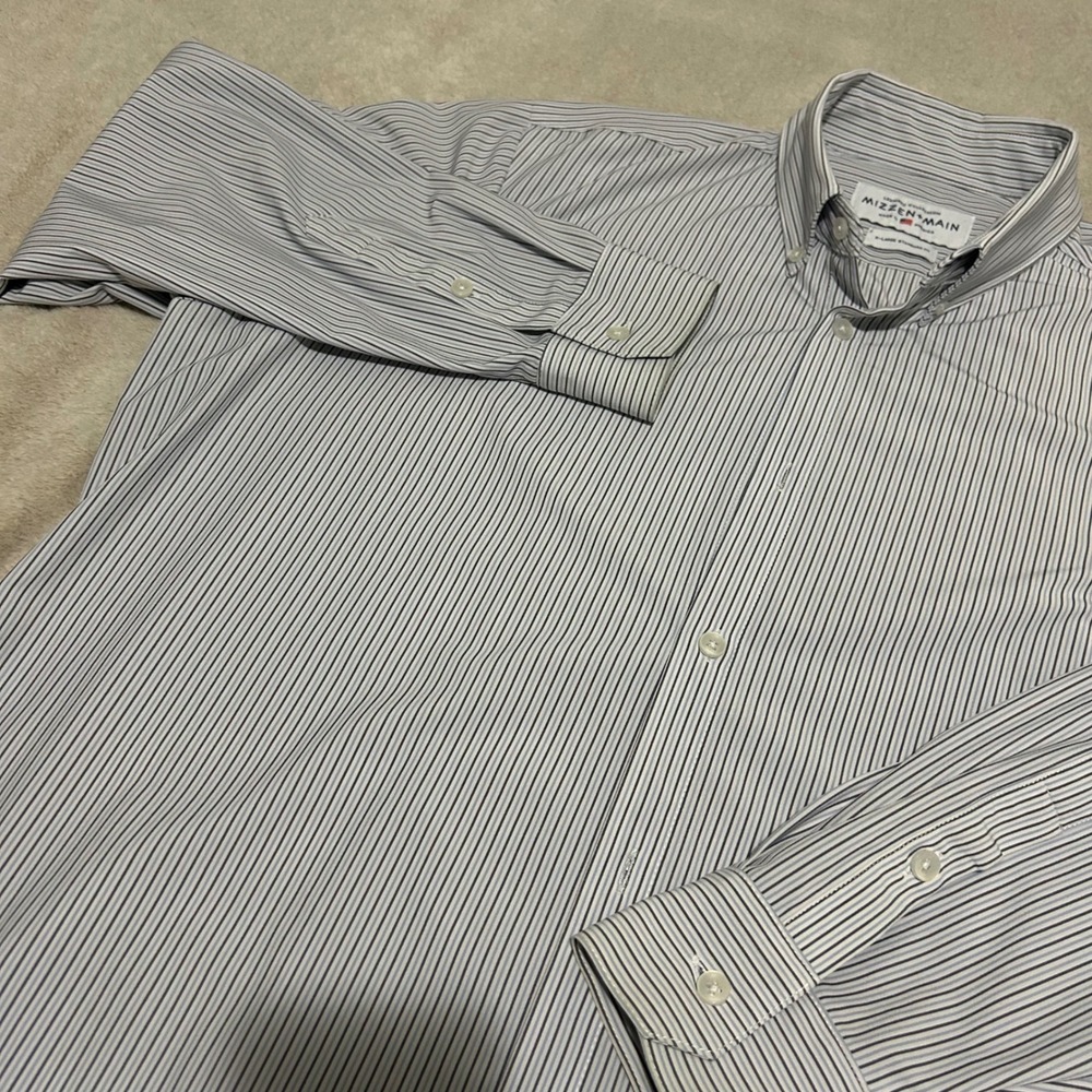 Mizzen+Main Leeward Shirt Mens XL White Blue Striped Performance Button Down